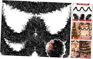 25 Feet Christmas Tinsel Garland, Metallic Foil Twist Banner Wall Hanging Black - Picture 1 of 8