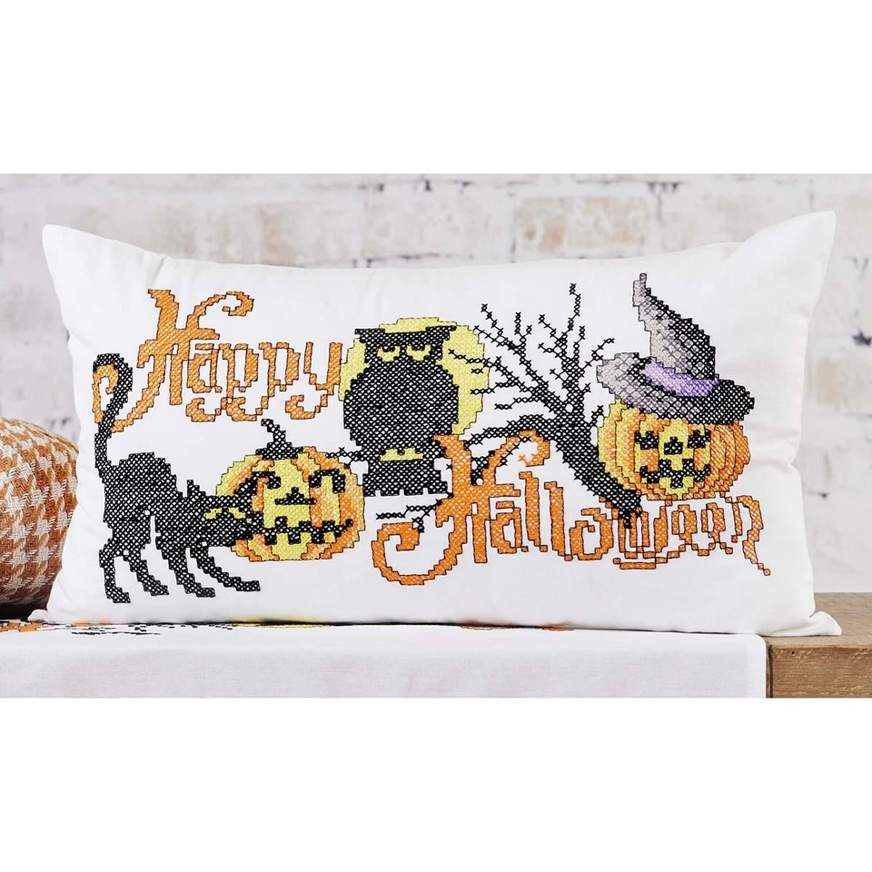 Herrschners® Feliz Halloween II Funda de Almohada Estampada Punto de Cruz Kit Foto 1 de 1