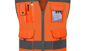  Mesh High Visibility Vest 9 Pockets Reflective X-Large Orange Mesh-bison 03 - Picture 1 of 2