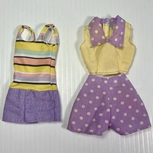 Vintage Mattel Barbie SKIPPER Clothes Purple Polka Dot Shorts Yellow Top & Shoes - Picture 1 of 9