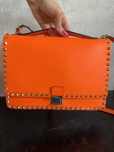 Valentino Garavani Rockstud Leder 2 Wege Umhängetasche Neon Orange Italy - Bild 1 von 17