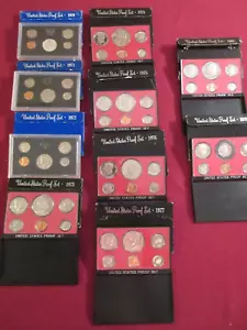 (10) 1970-1979 US Proof Sets Coins Lot of 10 OGP Original Envelope COA Proofs - Picture 1 of 13