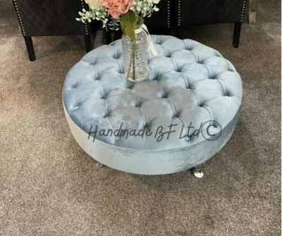Round chesterfield Stool Pouffe Living Room Ottoman Footstools Footrest - Image 1 of 4