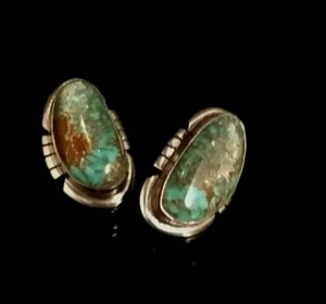 Pendientes Navajo Firmados Natural Kingman Turquesa Esterlina Cecil Atencio - Imagen 1 de 11