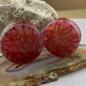 Red Dragon Vein Agate Stone Double Flare Plugs (STN-753) gauges PICK SIZE - Picture 1 of 5