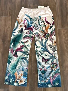 SOMA Pajama Pants Small Satin Floral Sensual Fantasy Forest Wide Leg Lounge - Picture 1 of 5