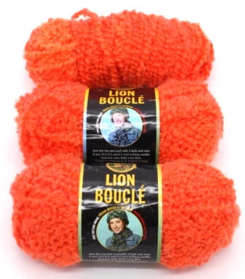 3 Skeins of Lion Brand Boucle Yarn in Tangerine - Image 1 of 4