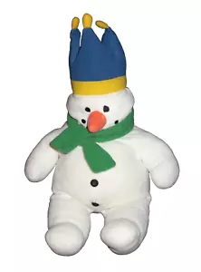 Eden Talbots Kids White Plush Snowman Green Sarf Blue Crown Hat Stuffed Animal - Picture 1 of 3