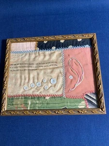Antique Art Deco Frame Primitive Quilt Square MOP Buttons Scripture - Picture 1 of 5