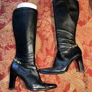 Ann Klein 2 Tall Calf Leather Black Boots 8.5 - Picture 1 of 15