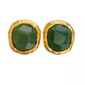 Anne Klein Couture seltene 1980er Jahre Vintage rustikaler Cabochon & Rahmen grüne Ohrringe - Bild 1 von 6