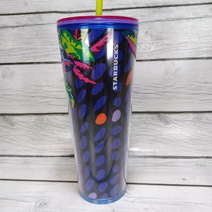 Starbucks Floral & Leaves Purple Plastic Tropical Cold Cup 24 Oz Summer 2023 - Picture 1 of 7