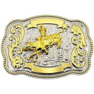 Silver Gold Bull Rodeo Rider Western Belt Buckle Large Size Cowboy Oversize - Picture 1 of 2