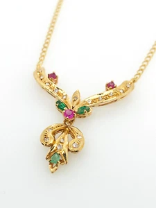 Diamond, Ruby, & Emerald Dress Neklace 18ct Yellow Gold Preloved 42cm VAL $2400 - Picture 1 of 12