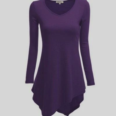 New Doublju XL Long Sleeve V-Neck Tunic Handkerchief Longline Tunic Shirt Dress  - Image 1 of 4