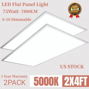2x4 Ft 75W Flat Daylight Panel LED Lights Indoor Drop Ceiling Office light 2Pack - Picture 1 of 13