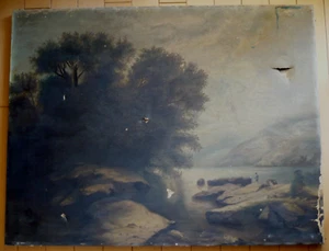 EXCELENTE PINTURA AL ÓLEO ANTIGUA SOBRE LIENZO ESCUELA RÍO HUDSON NECESITA RESTAURACIÓN - Imagen 1 de 24