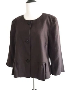 Blazer donna Worthington girocollo plissettato lino taglia 14 marrone bottoni davanti - Foto 1 di 10