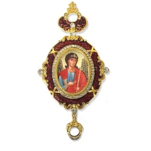 Ciondolo icona smaltata San Michele con corona e catena gifr in scatola 5 3/4 pollici - Foto 1 di 1
