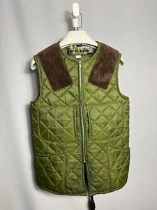 Barbour Quilted Gilet Vest Mens Hunting Vintage Olive Green suede SMALL - Picture 1 of 6