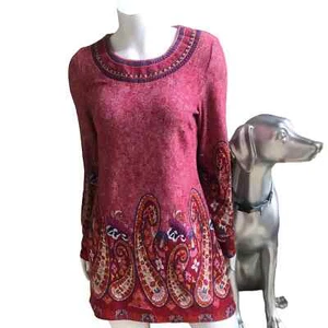 White Mark Red Long Sleeve Paisley Polyester Blend Soft Sweater Dress Size Med - Picture 1 of 8