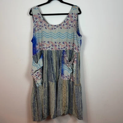 Kantha Bae Meadow Mini Silk Dress Womens Free Size Pockets Unique Boho Summer - Image 1 of 4