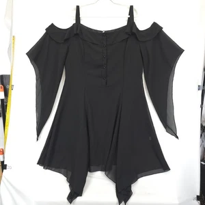 Goth Witchy Kleid Damen 5XL schwarz Cold Shoulder Taschentuchsaum Chiffon fließend - Bild 1 von 17