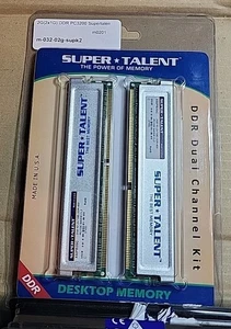 Super Talent 2GB 2 x 1GB PC3200 DDR 400 MHz Desktop DIMM 184-Pin Memory RAM New - Picture 1 of 2