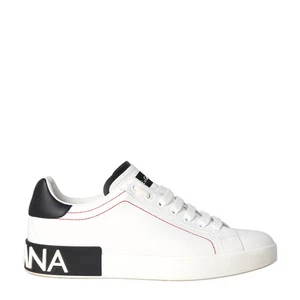 D&G Uomo Portofino Sneaker Pelle Bassa Lacci Logo Bianco Nero UK 7 RRP 465 - Foto 1 di 8