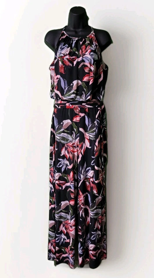 T Tahari Women’s Jumpsuit Small Floral Halter Wide Leg Black Sleeveless - Изображение 1 из 4