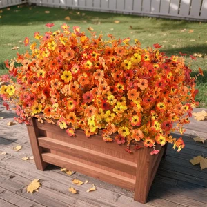 Artificial Fall Flowers 12 Bundles Faux Mums UV Resistant Outdoor Autumn Decor - Picture 1 of 12