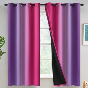 Pink and Purple 100% Blackout Curtains for Bedroom,Ombre Room Darkening Curta... - Picture 1 of 7