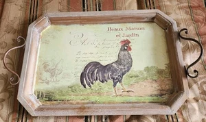 Serviertablett mit Griffen Bauernhahn Französisch Distressed Rustikal 12x20 - Bild 1 von 3