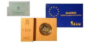 ESPAÑA  1 Ecu plata 1992 Madrid capital europea de la cultura- PUERTA DE ALCALA - Picture 1 of 2
