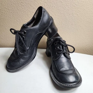 Esprit Damen |8,5| Vintage Y2K schwarz Leder klobiger Blockabsatz Oxford Schnürschuhe - Bild 1 von 10