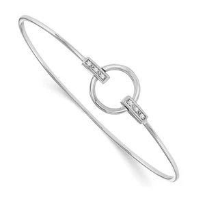 Rhodium Plated Sterling Silver & Diamond 16mm Circle Bangle Bracelet - Picture 1 of 5