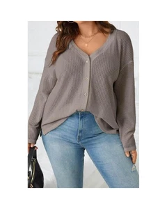 Azura Exchange Button Down Knit Cardigan Simply Taupe Tops - Picture 1 of 4
