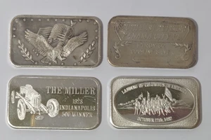 VINTAGE SILVER ART BAR LOT 4 OZ .999 FINE SILVER BARS X 4 DIFFERENT BARS - Picture 1 of 18