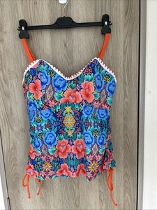 Figleaves Frida Bandeau Tankini Top Wired Removable Straps Blue Coral 38FF - Picture 1 of 12