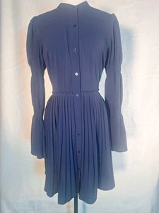 Michael Kors Navy Blue  Pleated Button Front Cottage Core Casual Midi Dress M - Picture 1 of 6