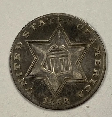 1858 Three Cent Silver  .03. Type 3. Original Extra Fine.  - Image 1 of 3