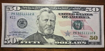 $50 Trinary 2017 A Fancy  Serial Number  PK55511112 Circulated Ungraded Clean  - Image 1 of 4