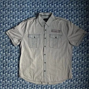 AFFLICTION SHIRT MEN'S 2XL TRIBBETT LOGO VINTAGE WOVEN CASUAL Y2K FLAP POCKET - Picture 1 of 12