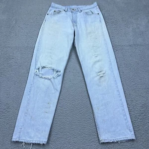 VTG Levis 554 Jeans Mens 31x32 Light Wash Blue Denim Orange Tab USA Made Grunge - Picture 1 of 15