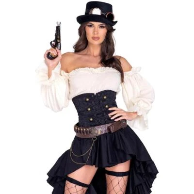 Disfraz Steam Punk Victoriano Cadena Cintura Ajustadora Falda Volantes Conjunto Top Corto 5034 Foto 1 de 4