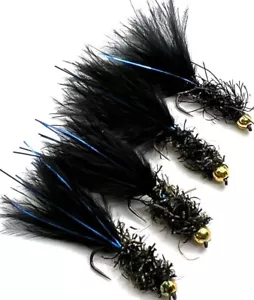 3 6 8 o 12 flash blu damigelle nere G/H mosche pesca alla trota BARBED o BARBLESS - Foto 1 di 1