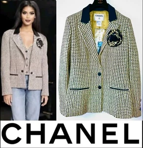 Chanel 2002 Vintage Black Green Tweed Jacket 34 36 38 4 6 Top Coat Camellia S M - Picture 1 of 24