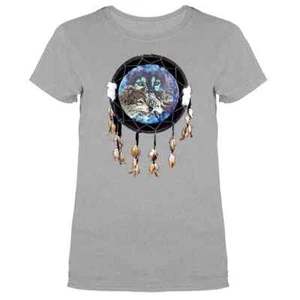 T-shirt donna Wolf Dreamcatcher nativi americani indiani piuma - Foto 1 di 18