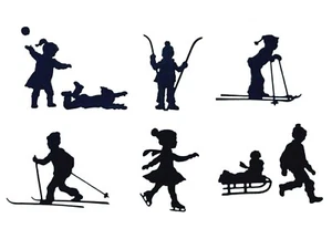 BOY/BOYS & GIRL/ GIRLS PLAYING IN SNOW "WINTER FUN!" SILHOUETTE DIE CUT/ CUTS - Picture 1 of 7