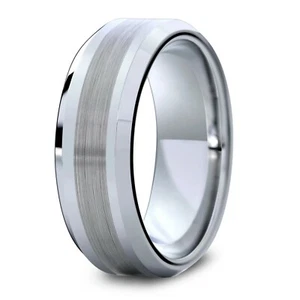Anillo de boda plano de dos tonos de carburo de tungsteno MTERO 8 mm (5/16 pulgadas) - Imagen 1 de 3
